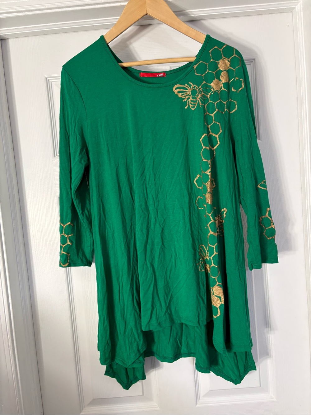 Raffi Green Tunic with Gold Honeycomb & Bee Accents
